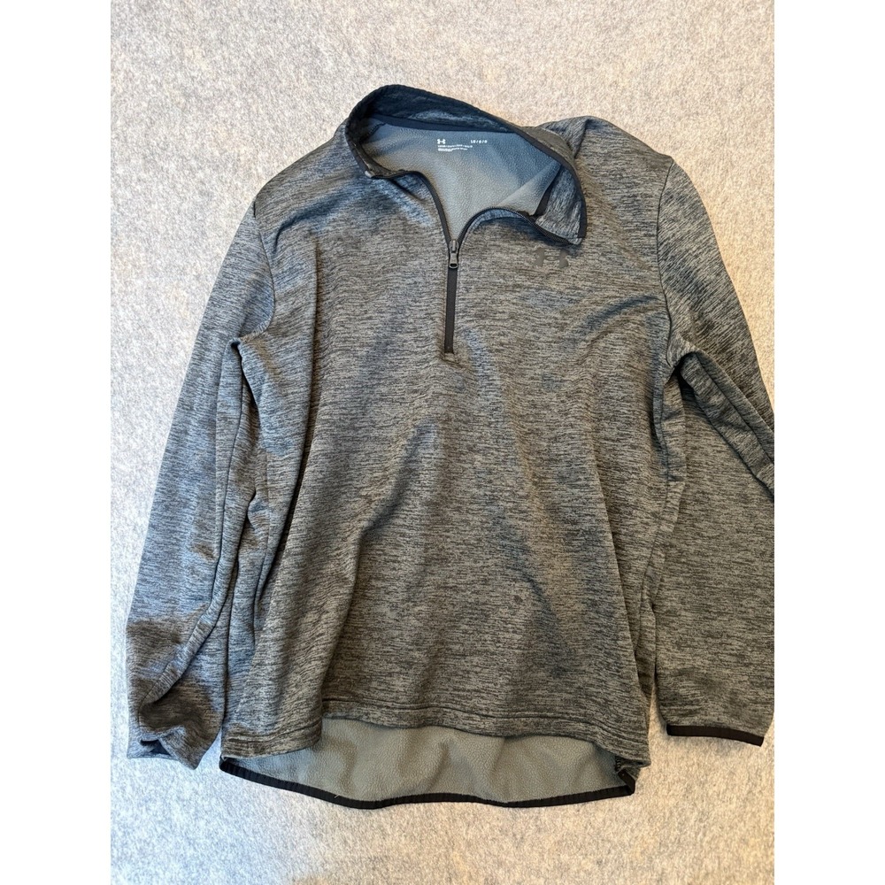 Under Armour Mens Large 1/4 Zip Pullover Gray Loose Fit Fleece ColdGear Athletic